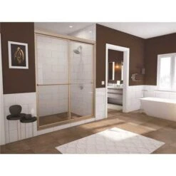 Coastal Shower Doors 1642.70N-C Newport 42 In. To 43.625 In. X 70 In. Framed Sliding Shower Door With Towel Bar In Brushed Nickel And Clear Glass