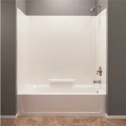 Mustee 350WHT Durawall 30 In. X 60 In. X 58 In. Easy Up Adhesive Alcove Bath Tub Surround In White