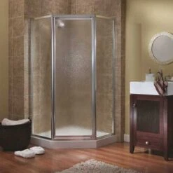 Foremost TDNA0570-OB-SV Tides 18-1/2 In. X 24 In. X 18-1/2 In. X 70 In. Framed Neo-Angle Shower Door In Silver And Obscure Glass
