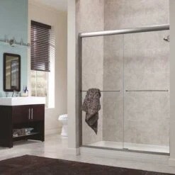 Foremost CVSS4872-CL-SV Cove 48 In. X 72 In. H Semi-Framed Sliding Shower Door In Silver With 1/4 In. Clear Glass